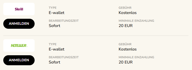 Skrill und Neteller Methoden